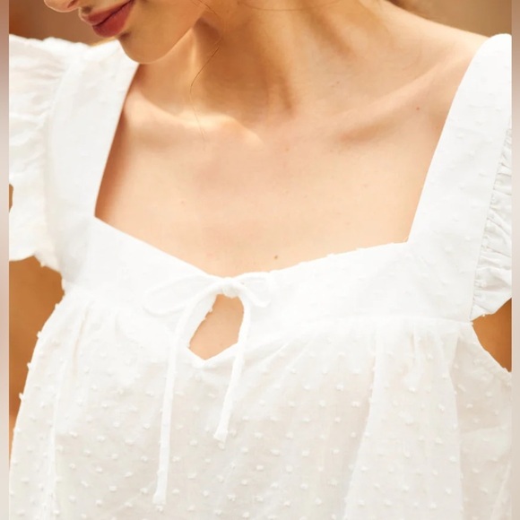 ModCloth Women’s Plus Size Flutter Sleeve Textured Square Neck White Top Sz 2X - Picture 4 of 5